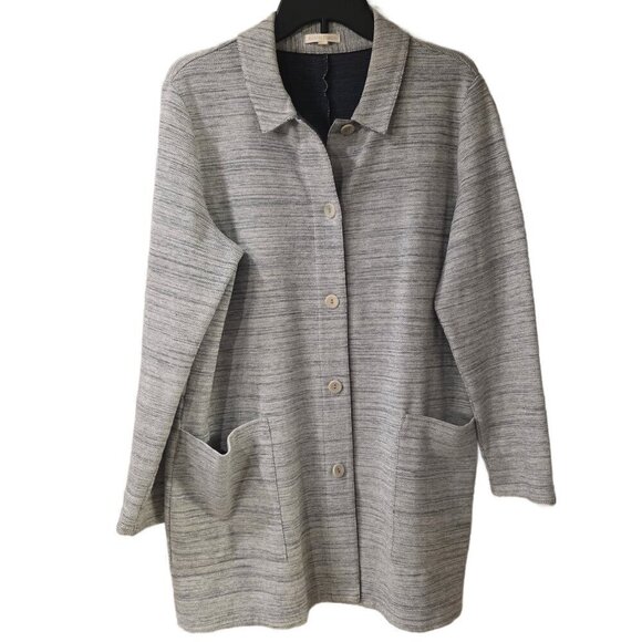 Eileen Fisher Jackets & Blazers - Eileen Fisher Gray Long Chevron Knit Organic Cotton Jacket-sz Large